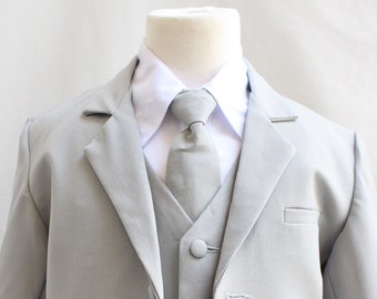 On Sale for Ltd Time Boys Silver Light grey formal suit complete with vest pants coat tie and shirt for wedding, prom and special occasion