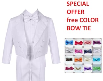 Special Offer Classic White boys tuxedo with penguin style back tail with Free color Bow tie