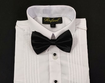 Boys White Tuxedo Shirt with French Placket Front and Matching button Stud