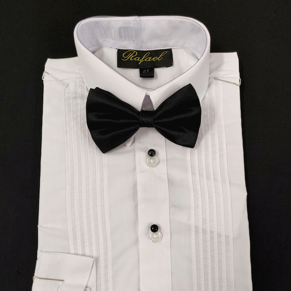 Boys White Tuxedo Shirt with French Placket Front and Matching button Stud