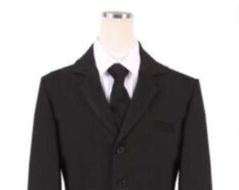 Schwarzer Jungen Husky Anzug, 5-teiliges Anzugset (Weste, Hose, Jacke, Hemd, Krawatte) für alle Gelegenheiten