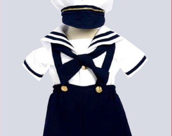 Boys Navy Sailor Suit 4 piece Outfit With Matching Hat and Neckerchief