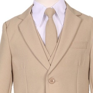 Khaki Boys Classic long fit 2 button formal suit complete set w/ tie vest pants shirt coat for prom wedding graduation and special occasion