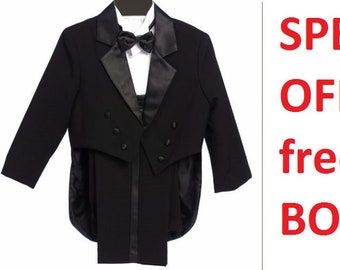 Classic boys tuxedo with penguin style back tail and FREE color Bow tie