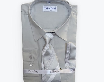 On Sale!! Limited Time Boys Grey Formal long sleeve dress shirt with matching tie