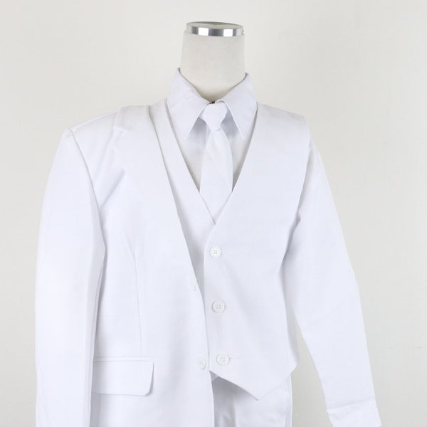 On Sale for Ltd Time!White Boys Classic  formal 2 button suit complete set( tie vest pants coat shirt) for wedding, proms, first communion
