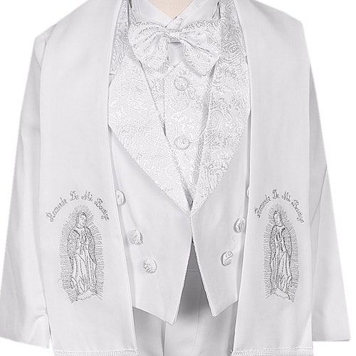 Boys baptism tuxedo in white with Maria GOLD Embroidering and included Estola Boys baptism tuxedo in white with Maria GOLD Embroidering and included Estola