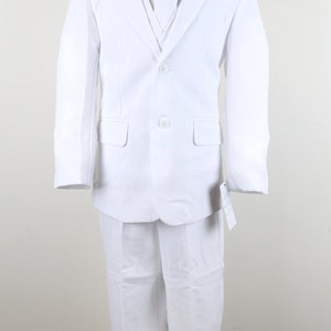 On Sale for Ltd TimeWhite Boys Classic formal 2 button suit complete set tie vest pants coat shirt for wedding, proms, first communion image 3
