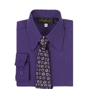 Purple Boys Long Sleeve Dress Shirt With Matching Tie