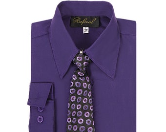 Purple Boys Long Sleeve Dress Shirt With Matching Tie