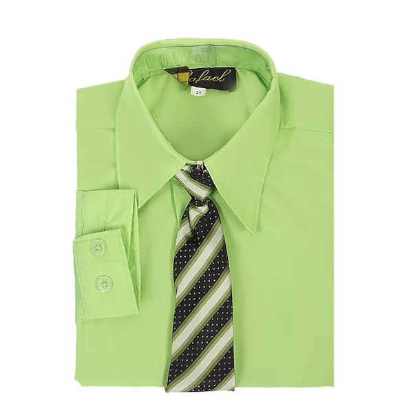Boys Apple Green Lime Formal long sleeve dress shirt with matching tie