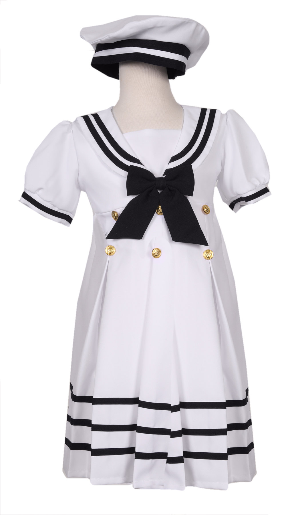 Girls white Sailor dress Outfit With Matching Hat and Bow