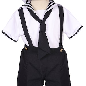 Boys Navy Sailor Suit 4 piece Outfit With Matching Hat and Neckerchief