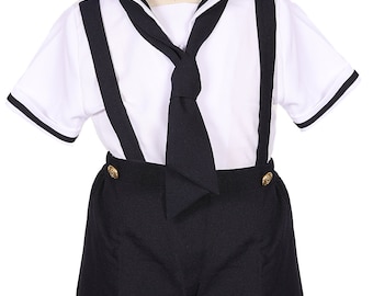 Boys Navy Sailor Suit 4 piece Outfit With Matching Hat and Neckerchief