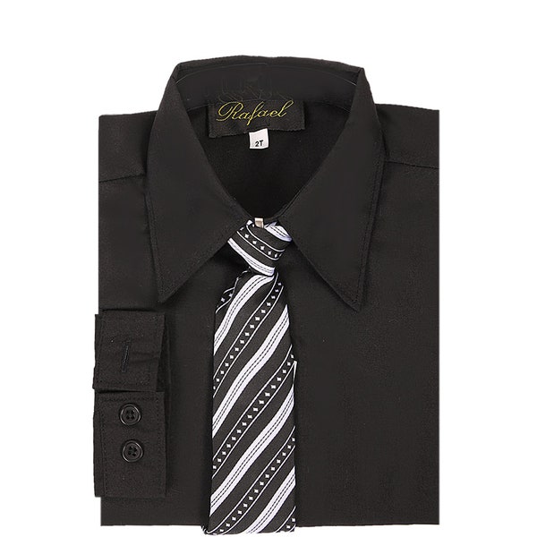 Boys Black Ebony Formal long sleeve dress shirt with matching tie