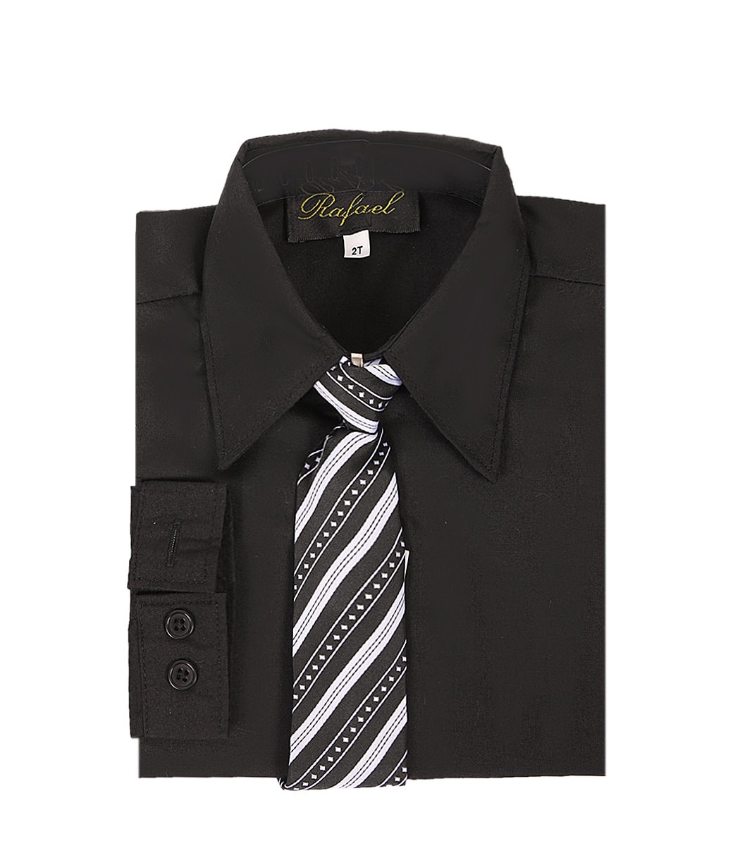 Black Formal Shirt With Tie Men's Black Pleated Fly Front Classic Fit Dress  Shirt With Double