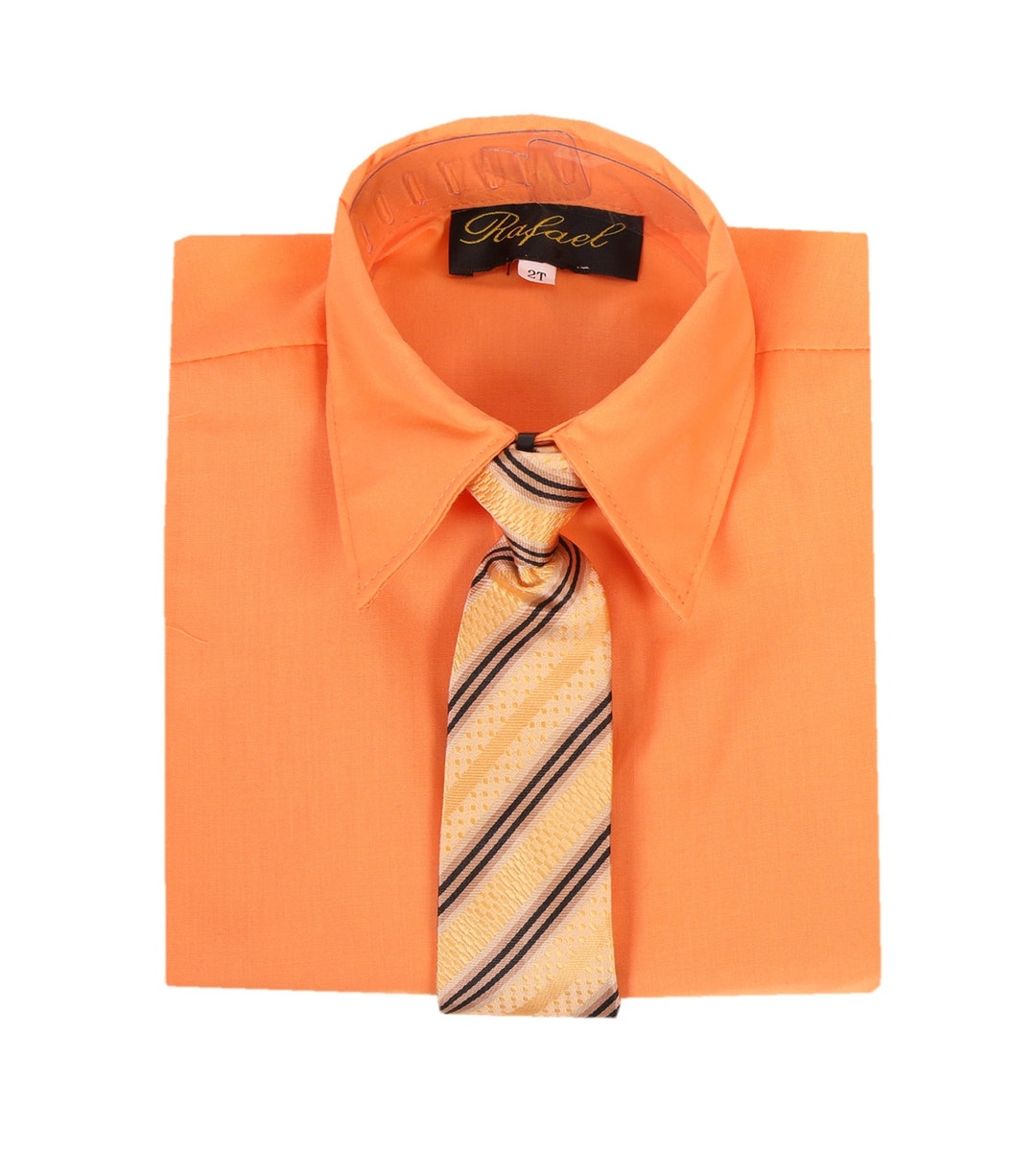 Boys Orange Pumpkin Mandarin Formal long sleeve dress shirt with matching tie Boys Orange Pumpkin Mandarin Formal long sleeve dress shirt with matching tie
