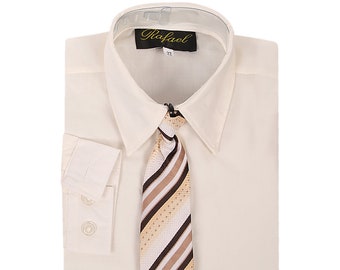 Boys Ivory Cream Formal long sleeve dress shirt with matching tie