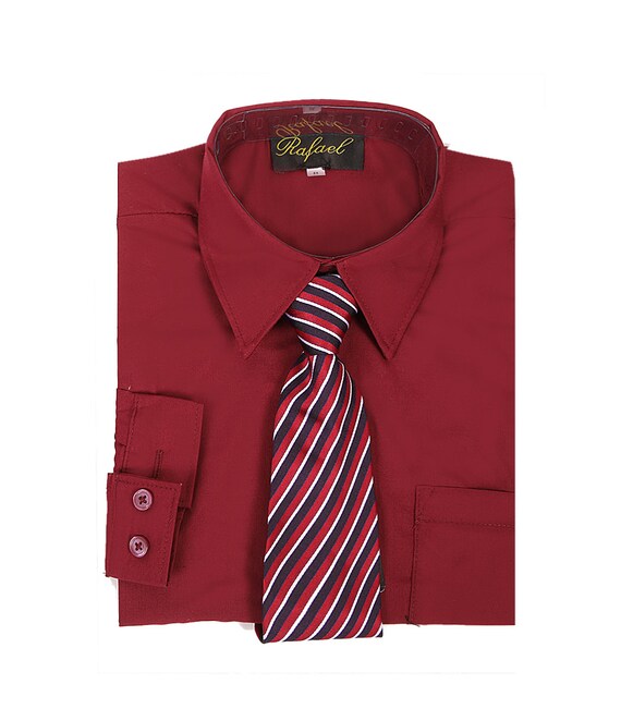 Buy Boys Burgundy Formal Long Sleeve Dress Shirt With Matching Tie