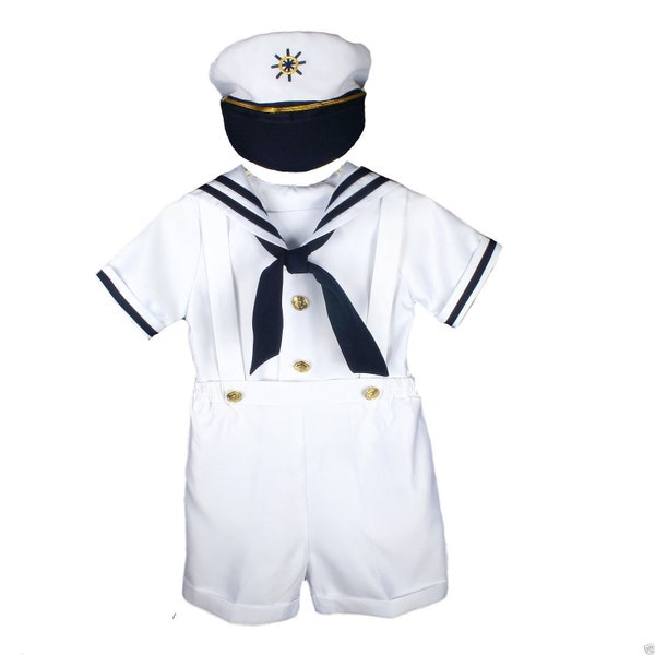 Boys white Sailor Suit 4 piece Outfit With Matching Hat and Neckerchief