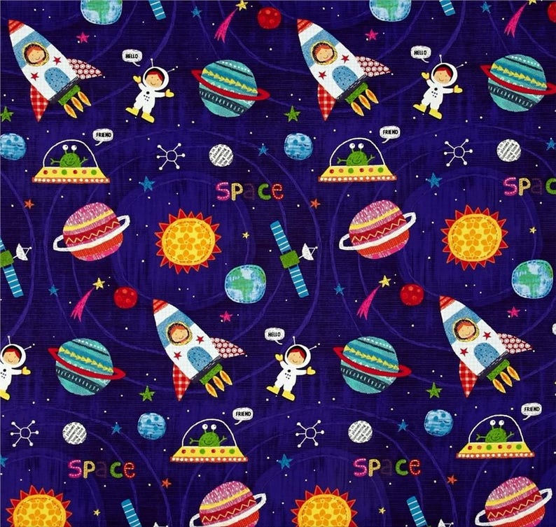 110 x Designer De Leon Alexander Henry Fabrics my friend from outer space Kids American cotton fabric by 50cm