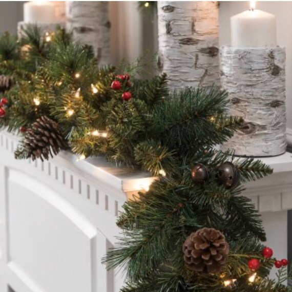 Christmas Garland With Pinecones Berries Mantle Garland Etsy