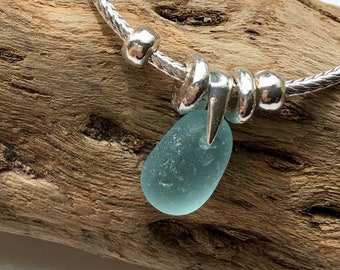 Aquamarine sea glass bracelet