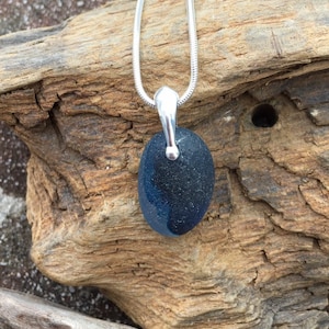 Dark blue sea glass necklace
