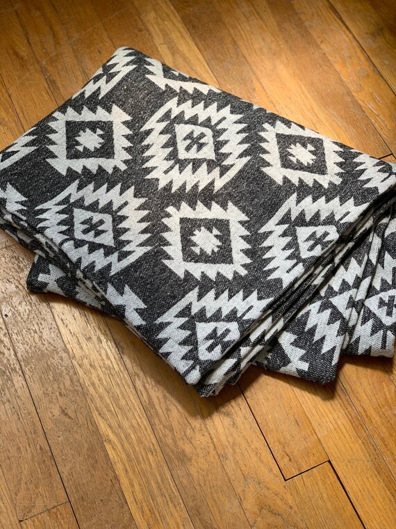 Southwestern Style Blanket Grey Black Aztec Blanket Navajo Etsy