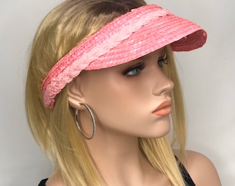 Visière Rio Rose, visière en raphia, visière femme, chapeau de soleil, casquette, visière plage, visière golf, visière serre-tête.