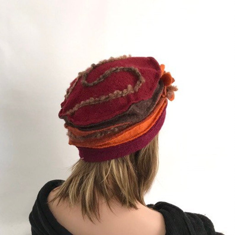Chapeau femme Anais Bordeaux Marron-Orange-Brique en laine bouillie . Bonnet femme en laine . Toque femme .Chapeau hiver . image 9