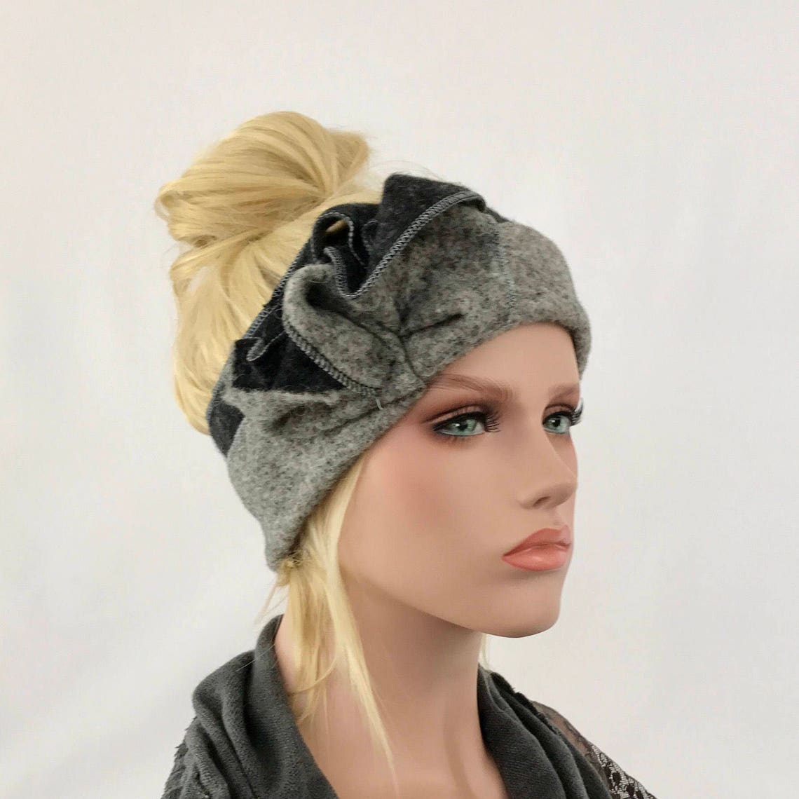 Anna black headband. Hair band. Earmuffs headband. Etsy