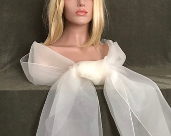 Ivory organza stole. Large stole 250x75cm. Wedding star, ceremony, cocktail. Christmas, evening, end of year party.