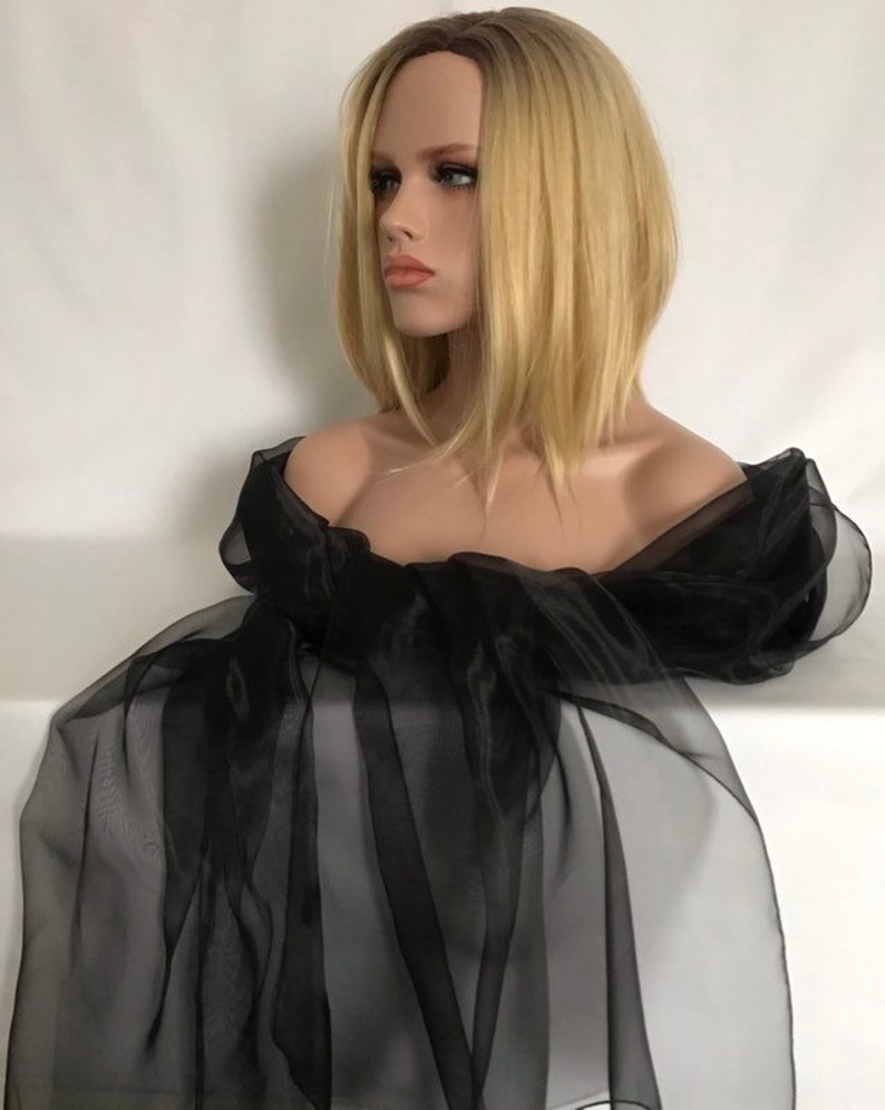 Étole noir en organza. Grande étole 250x75cm. Étole mariage, cérémonie, cocktail. Noel, soirée , fête de fin d'année. Châles , écharpe femme image 6