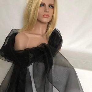 Black organza stole. Large stole 250x75cm. Wedding stole, ceremony, cocktail. Christmas, evening, end of year party. Shawls, women's scarves