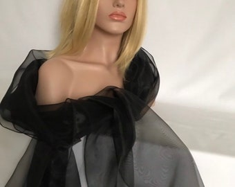 Stola in organza nera. Stola grande 250x75 cm. Stola da matrimonio, cerimonia, cocktail. Natale, serata, festa di fine anno. Scialli, sciarpe da donna