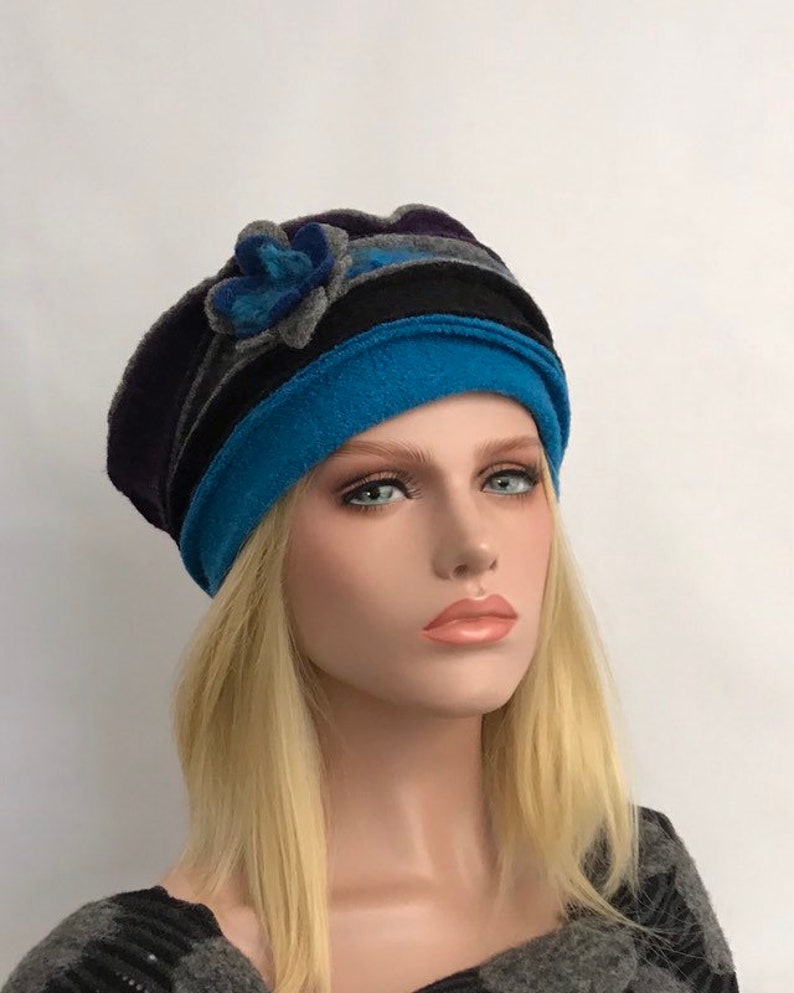 Women's Hat. Anais Turquoise-purple-gray hat in boiled wool. Winter hat. Boiled wool hat. Women's hat. image 7