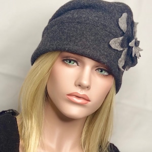 Emie women&#39;s anthracite gray hat. Boiled wool cap. Winter hat. Women&#39;s hat.