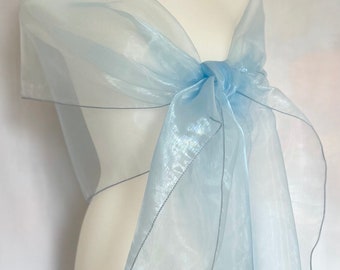 Etole organza bleue ciel . Châle organza .Etole 250x75cm. Étoile mariage, cérémonie, cocktail. Noel, soirée , fête de fin d'année.Echarpe .