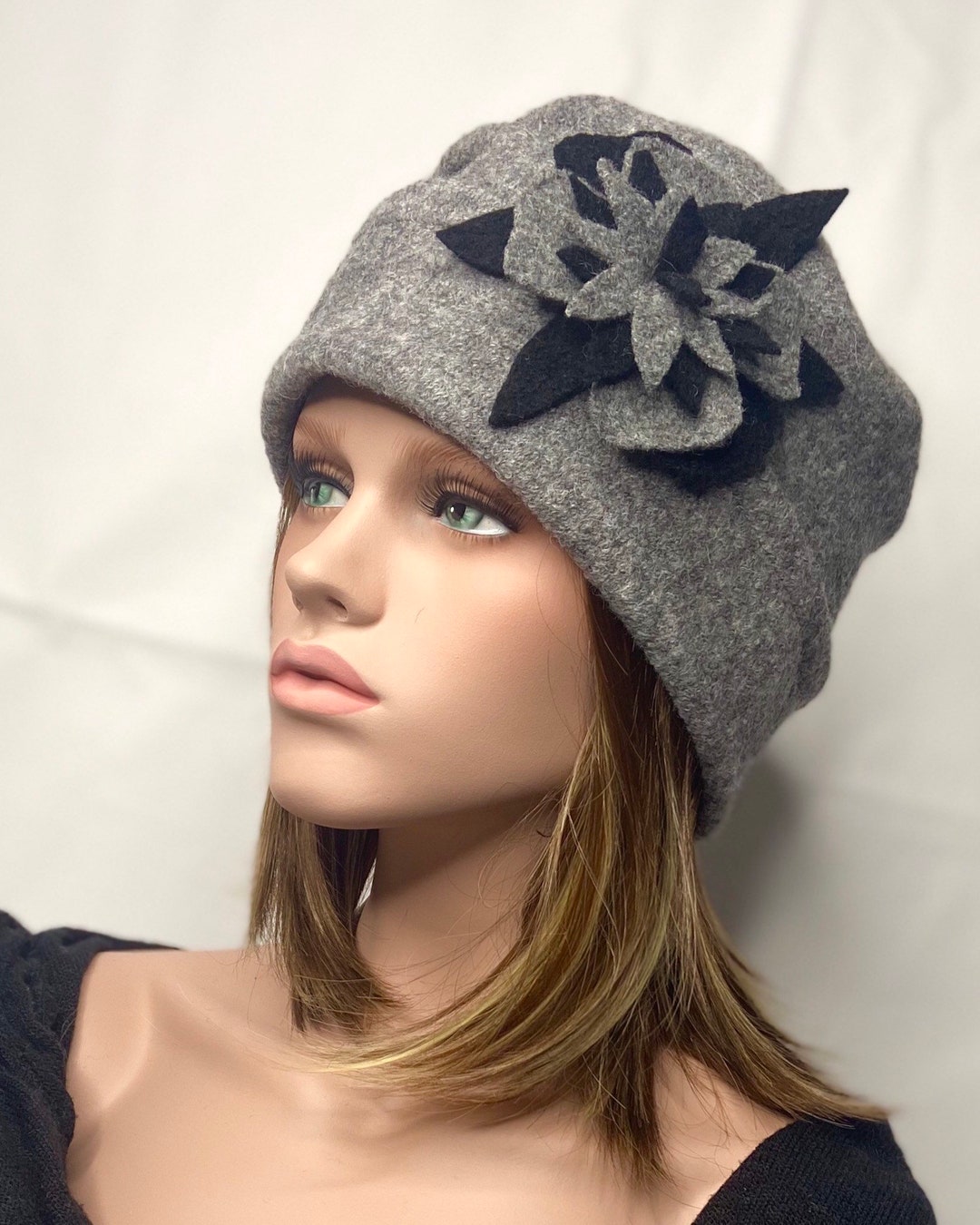 Chapeau Anais Jaune Moutarde-gris-noire.Chapeau Femme. Bonnet D'hiver. Toque En Laine Bouillie