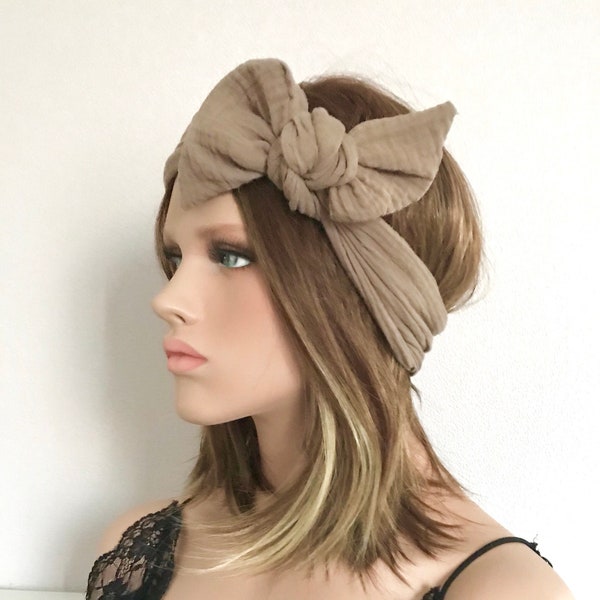 Ibiza Beige headband. Woman hairband. Tieband. Elasticated headband. Turban. Headband. Hairstyle accessory.