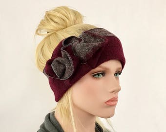 Anna Grey/Bordeaux headband. Hair band. Wool earmuff headband.