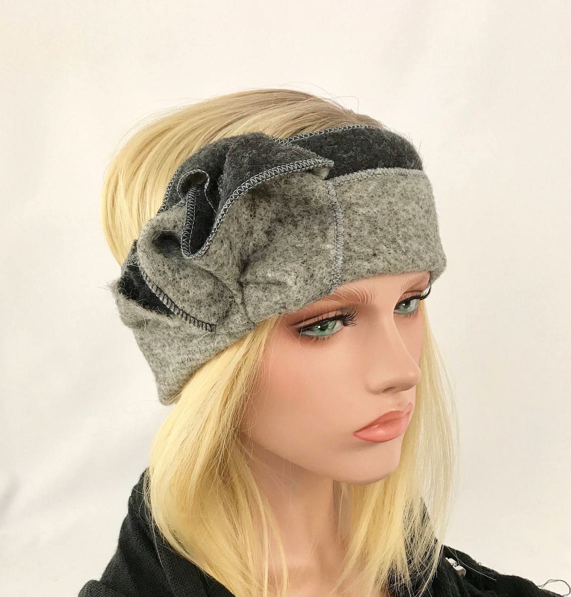 Anna black headband. Hair band. Earmuffs headband. Etsy