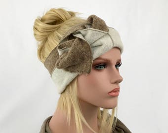 Anna Ivory/Beige headband. Hair band. Wool earmuff headband.