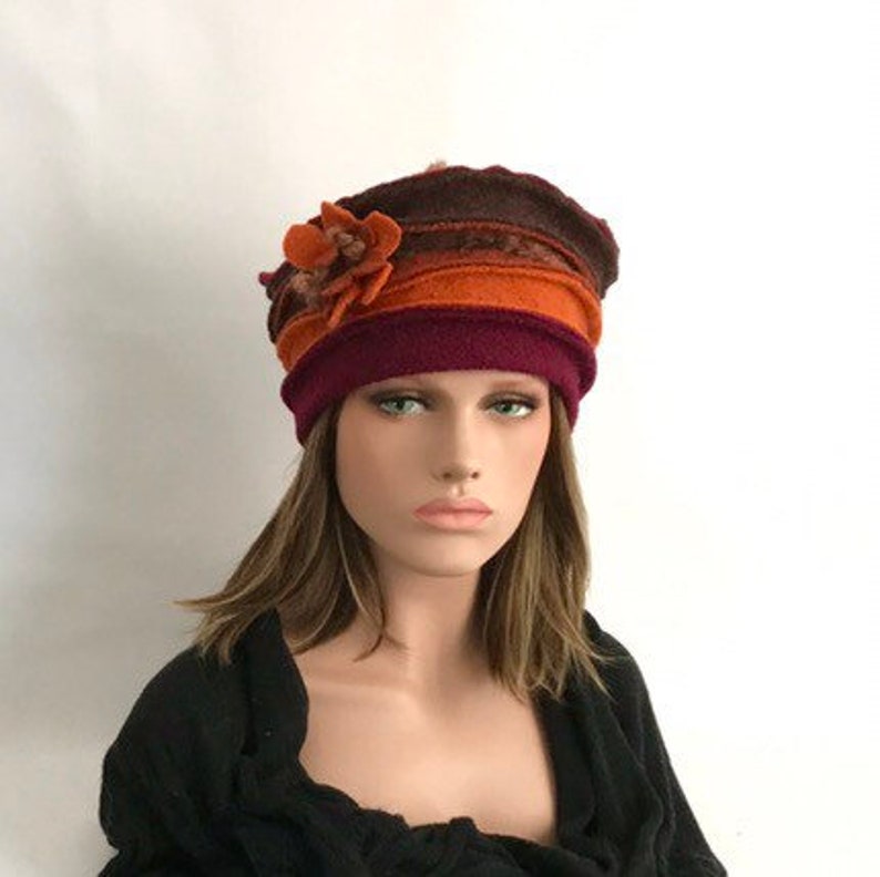 Chapeau femme Anais Bordeaux Marron-Orange-Brique en laine bouillie . Bonnet femme en laine . Toque femme .Chapeau hiver . image 3