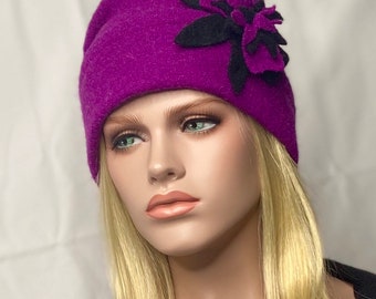 Emie women's fuchsia pink hat. Winter hat. Women's hat. Boiled wool hat.