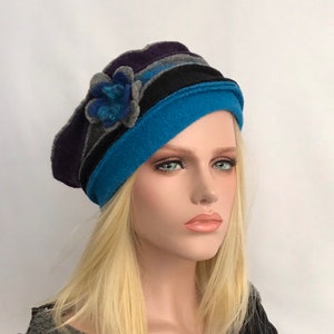 Women's Hat. Anais Turquoise-purple-gray hat in boiled wool. Winter hat. Boiled wool hat. Women's hat. image 1