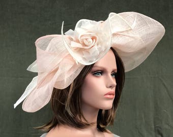 Chapeau Zéphyr Rose-Blanc . Chapeau femme  mariage - cérémonie .