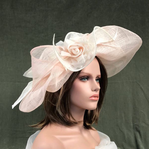 Chapeau Zéphyr Rose-Blanc . Chapeau femme  mariage - cérémonie .