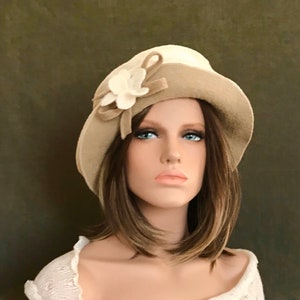 Ivory-Beige Jasmine Hat. Women's hat in boiled wool. Winter hat and cap. image 8